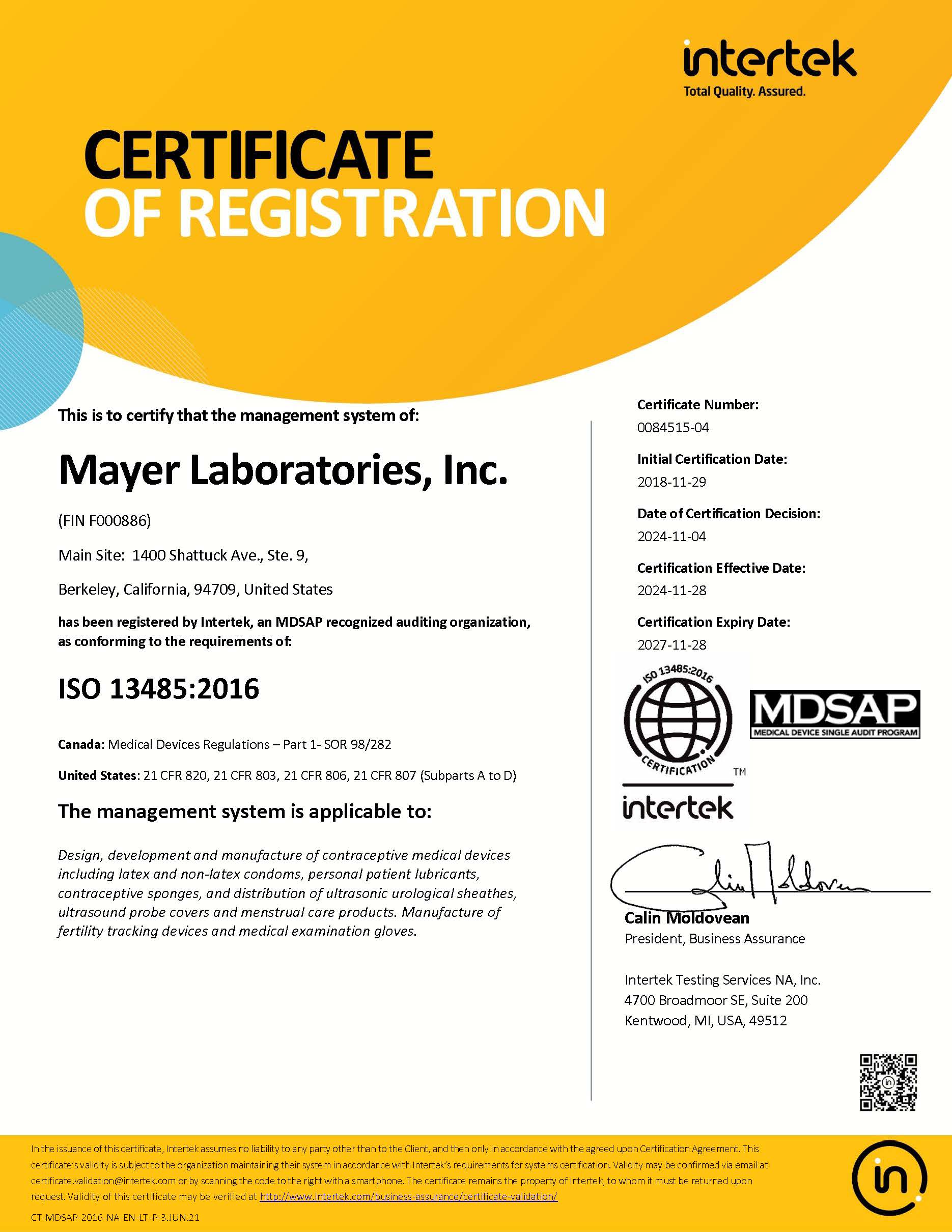 Mayer Laboratories, Inc 